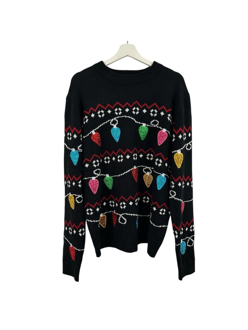 You Look Ugly Today Women’s Christmas Light Bulb Black Sweater Size XL